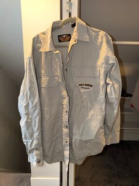 Harley Davidson mens gray/beige button down collared shirt XL tall